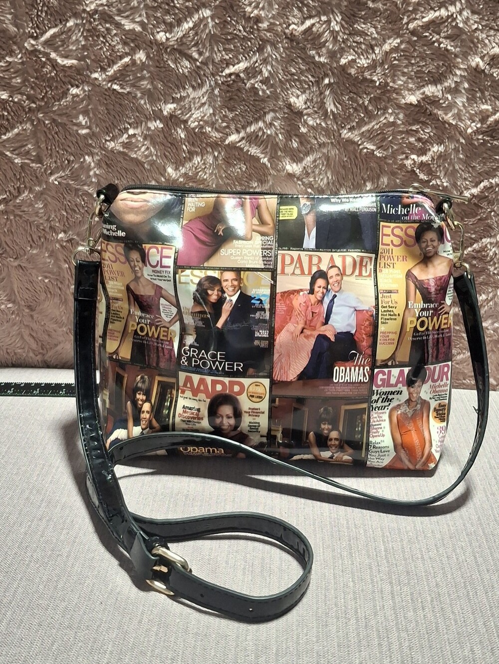Michelle Obama Magazine Cover Print Crossbody Bag in Multicolor